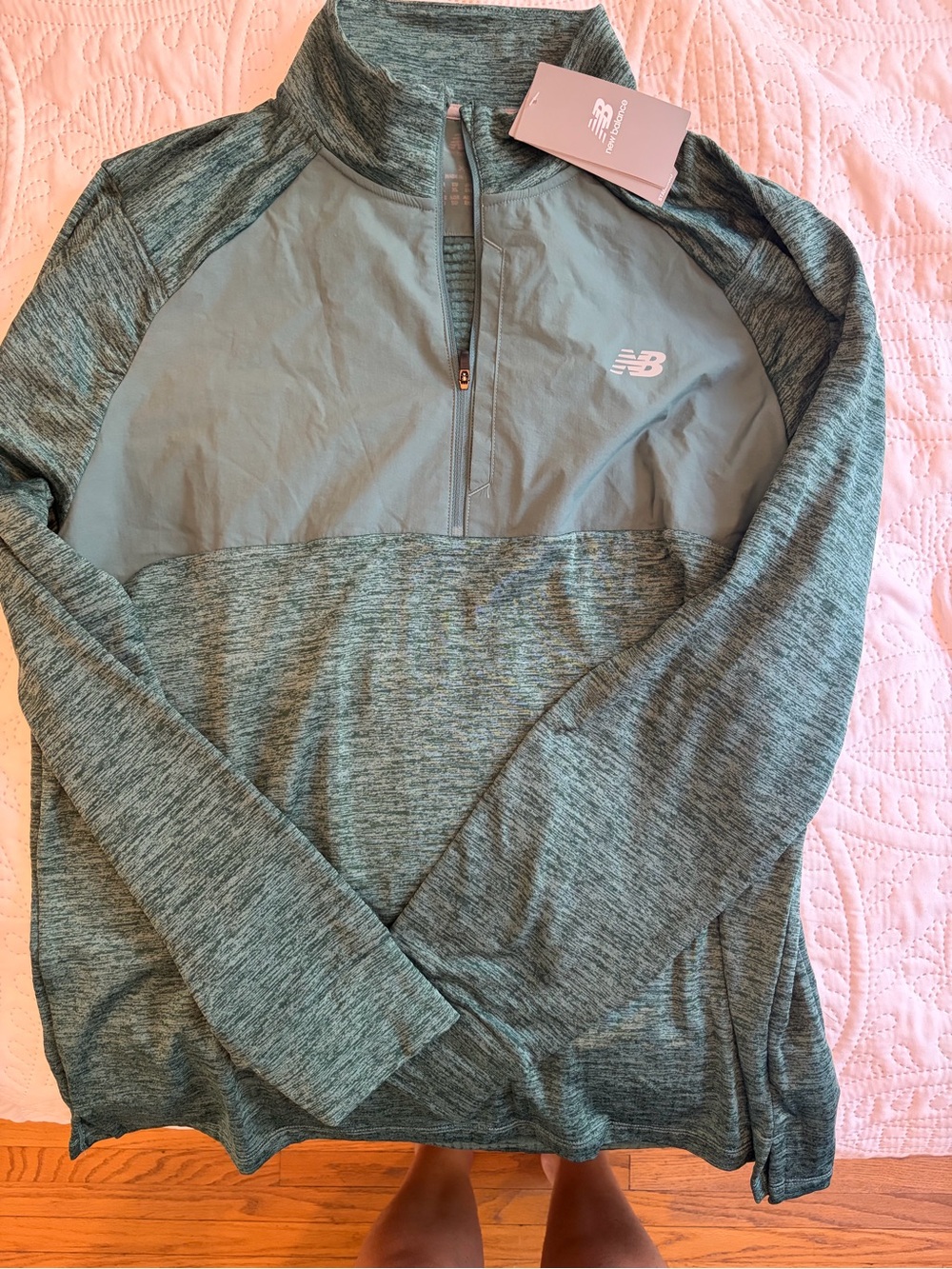 New Balance Men's Heathered Slate Green Half-Zip Pullover